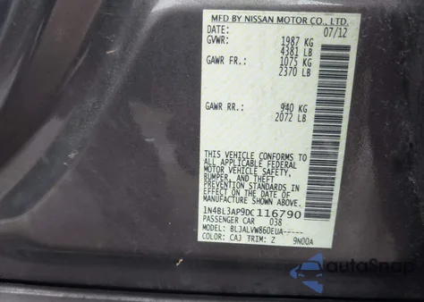 2013 Nissan Altima 3.5 Sl z USA, uszkodzony, nr VIN 1N4BL3AP9DC116790